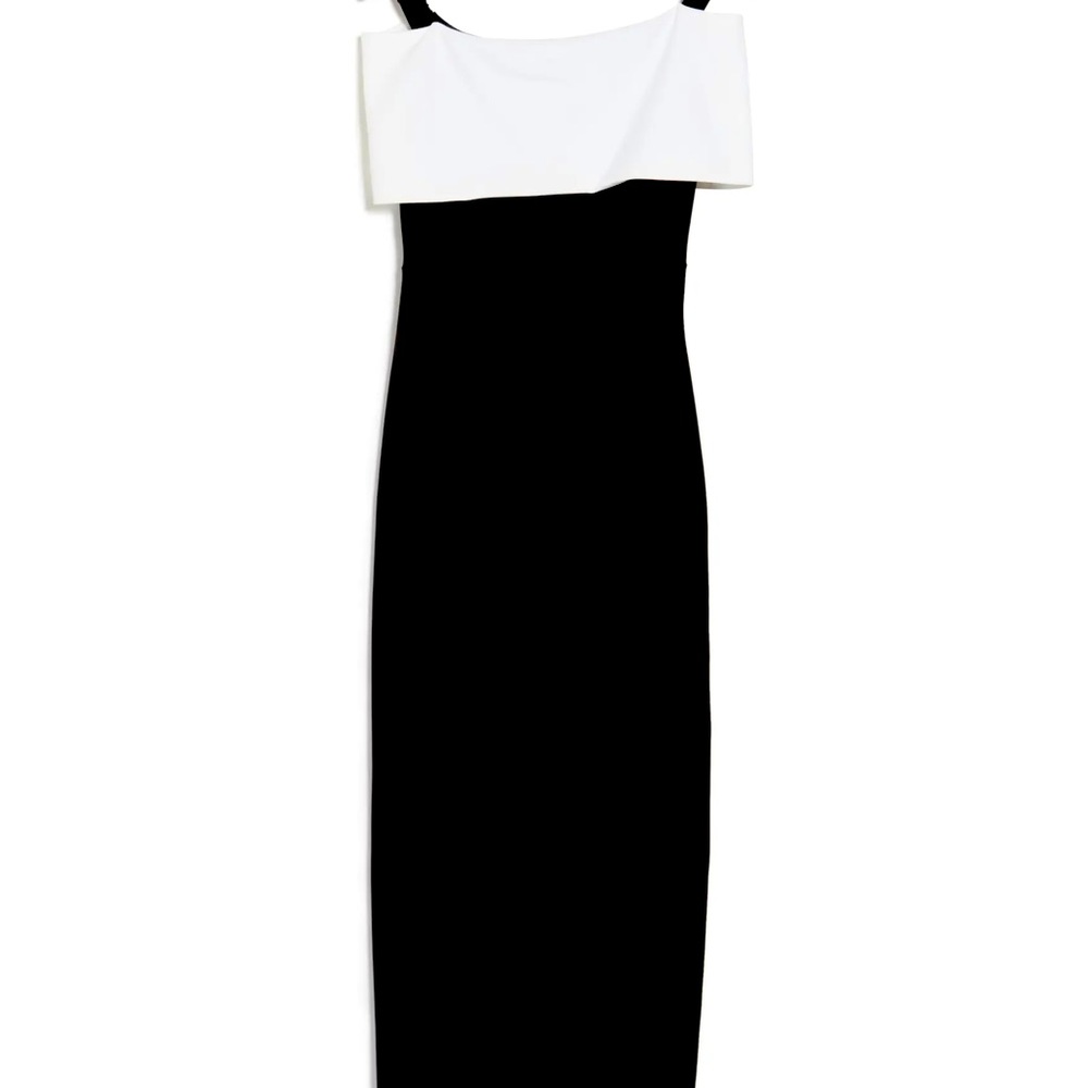 Marina Black and White Off-the-Shoulder Colorblock Long Gown Dress - brand new!